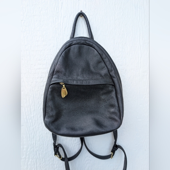 Vintage Libaire Black Pebbled Leather Backpack Bag Purse - Picture 1 of 7